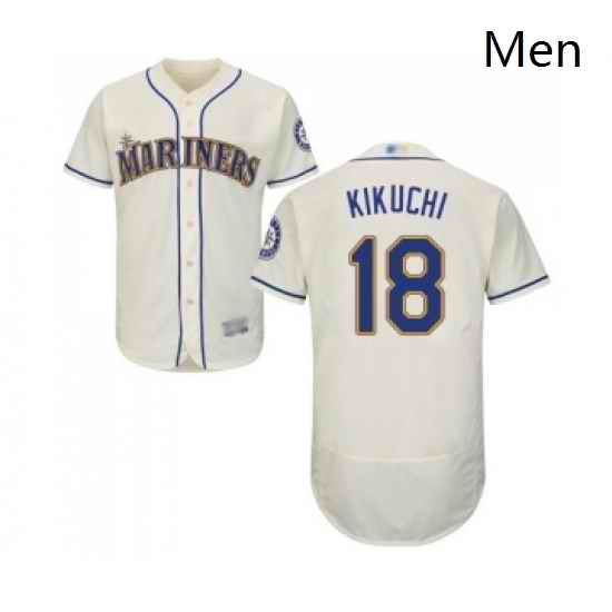 Mens Seattle Mariners 18 Yusei Kikuchi Cream Alternate Flex Base Authentic Collection Baseball Jersey